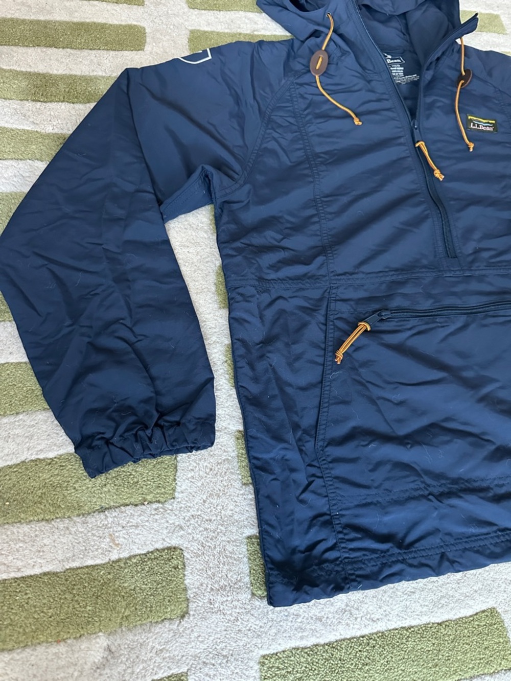 L.L. Bean Navy Hooded Pullover Anorak with Tan Accents - Picture 2 of 5